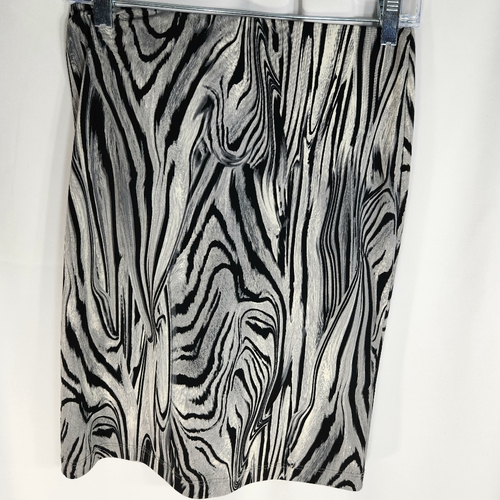 Karen Kane Black Grey White Patterned Elastic Waist Pull On Pencil Skirt XSmall